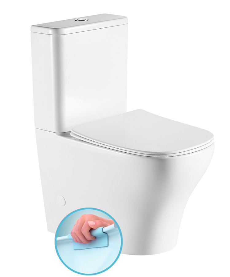 Sapho BELLO RIMLESS WC kombi, keramika, biela, spodný/zadný odpad, 38×81×66 cm